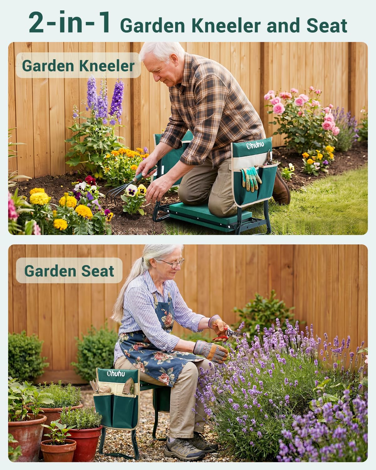 Detalle 1 de Ohuhu Y11-88000-22/30 Garden Kneeler and Seat, Foldable 2-in-1 with 8-inch Pad