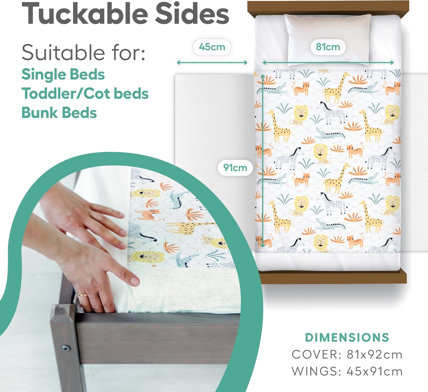 Thumbnail 1 de Manowie Potty Training Bed Pads | Washable 100% Waterproof Single Mattress Protector (86x91cm) Safari Animals