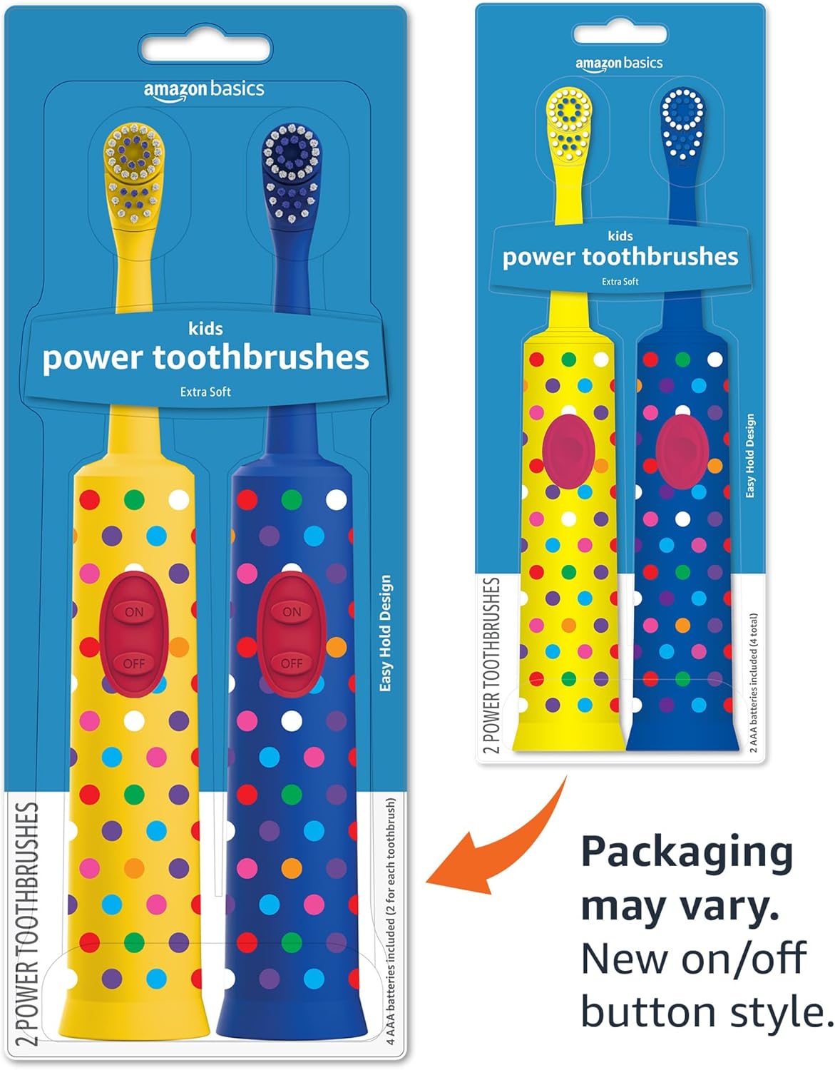 Detalle de Amazon Basics Kids Battery-Powered Toothbrush Set (Ages 4+) — 2 Count