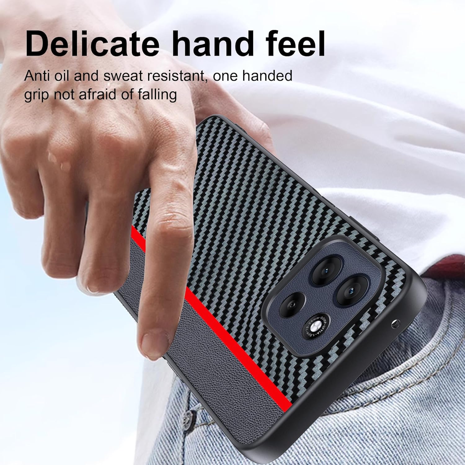 Thumbnail 3 de FDHYFGDY Hülle für Motorola Moto G86 – Kohlefaser Schutzhülle, wasserdicht & stoßfest, kompatibel Moto G86 (Rot/Schwarz)