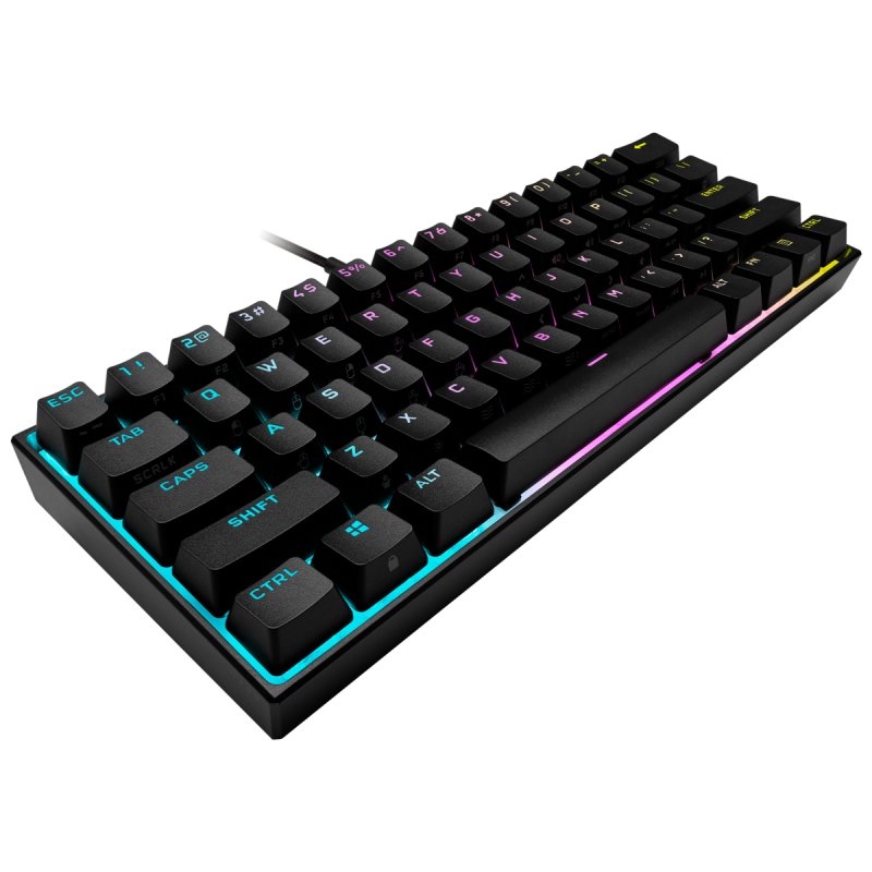 Detalle de Corsair K65 Mini: teclado mecánico 60% con Cherry MX Red para gaming compacto y personalizable