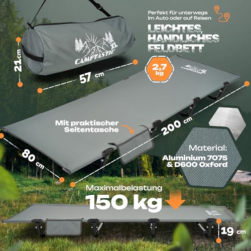 Detalle de Camptastic Feldbett XXL 200x80x19 cm – Ultraleicht, kompakt und robust