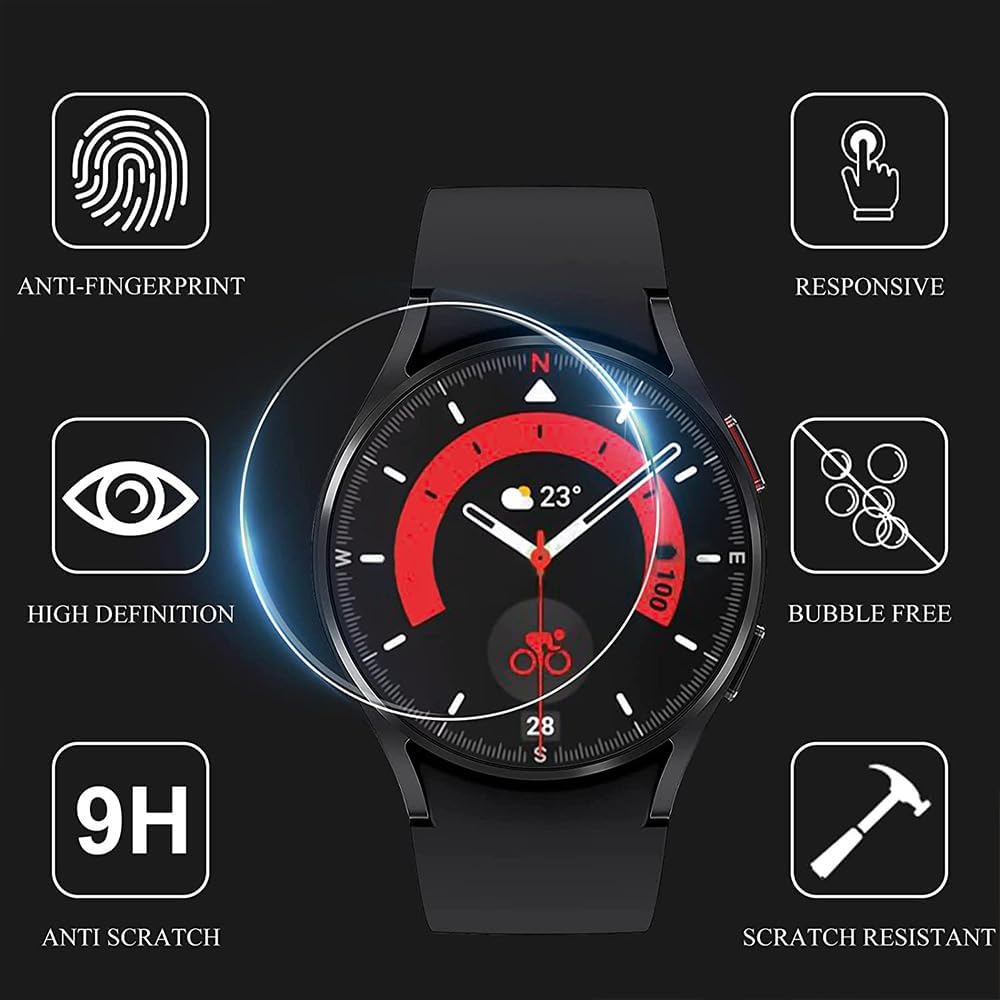 Thumbnail 5 de DEALELE 2+2 Pack Tempered Glass Case for Samsung Galaxy Watch 5 Pro 45mm – Bling Diamond Green
