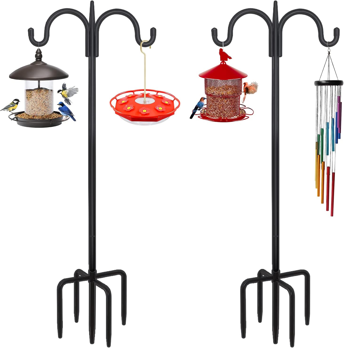 Detalle de FEED GARDEN 76-Inch Double Shepherd’s Hook, Adjustable 5-Prong Base, 2-Pack
