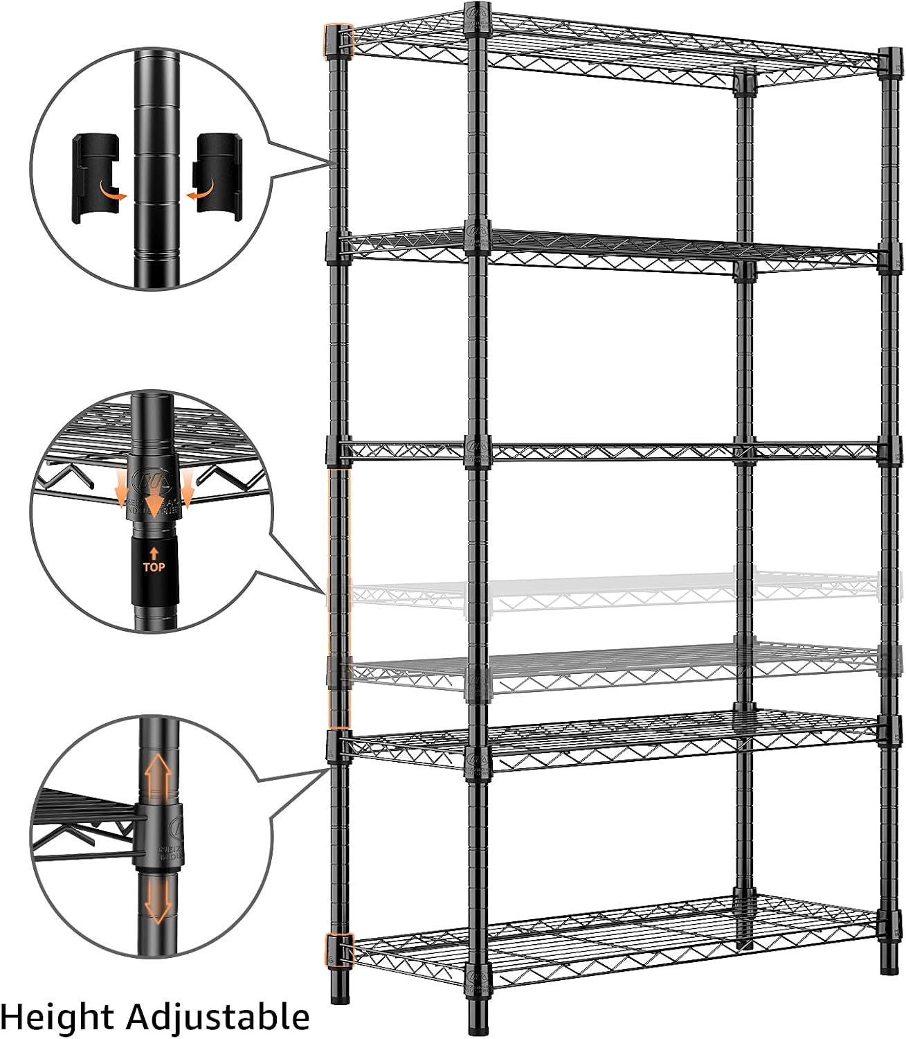 Thumbnail 4 de M MZG 1250 lbs 5-Tier Steel Storage Shelving Unit (13.7"D x 23.6"W x 62.4"H) Wire Rack Organizer