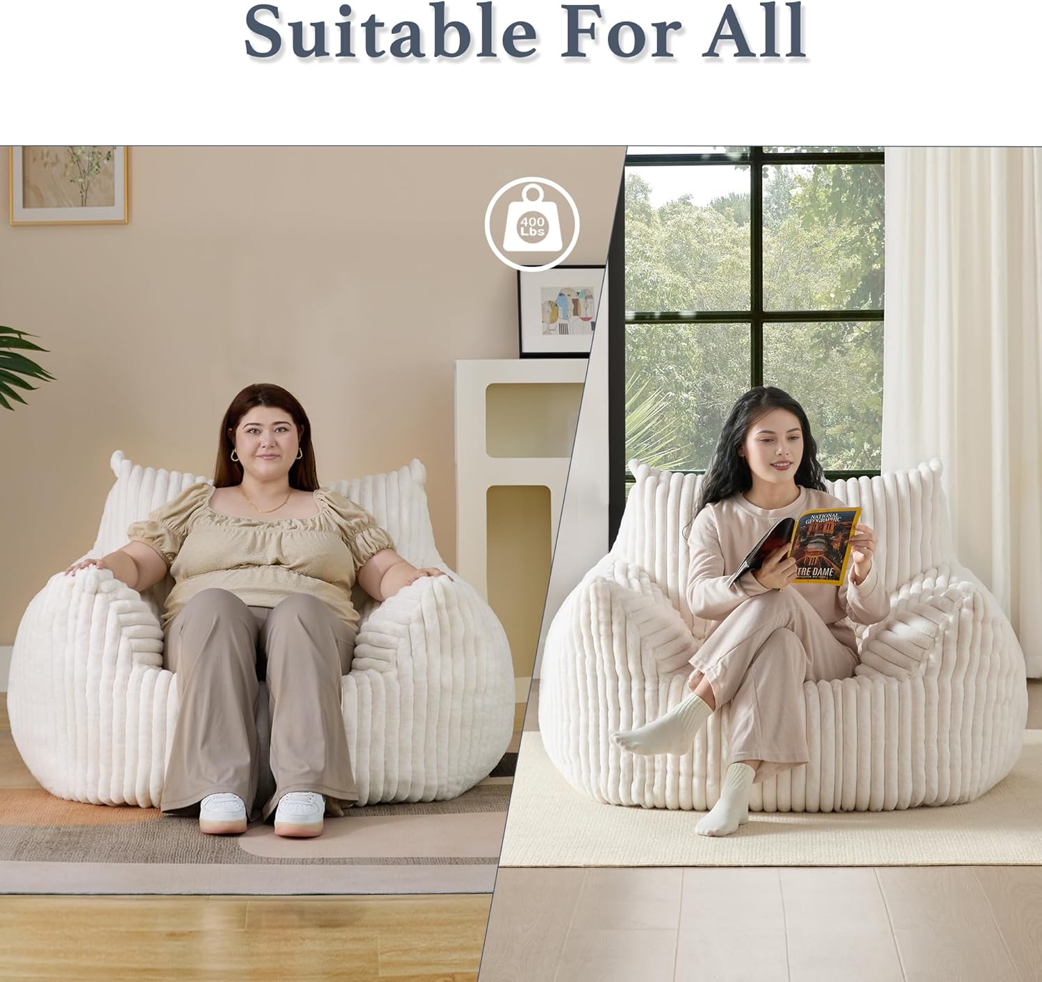 Thumbnail 5 de Giant Plush Bean Bag Chair Oversized Beige 🛋