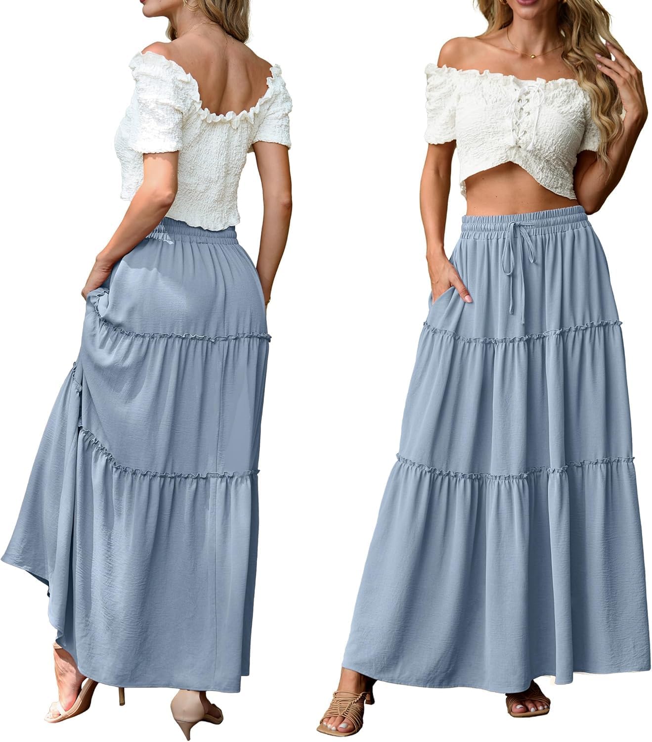 Thumbnail 4 de QIXING boho maxi skirt for women with pockets and drawstring waist