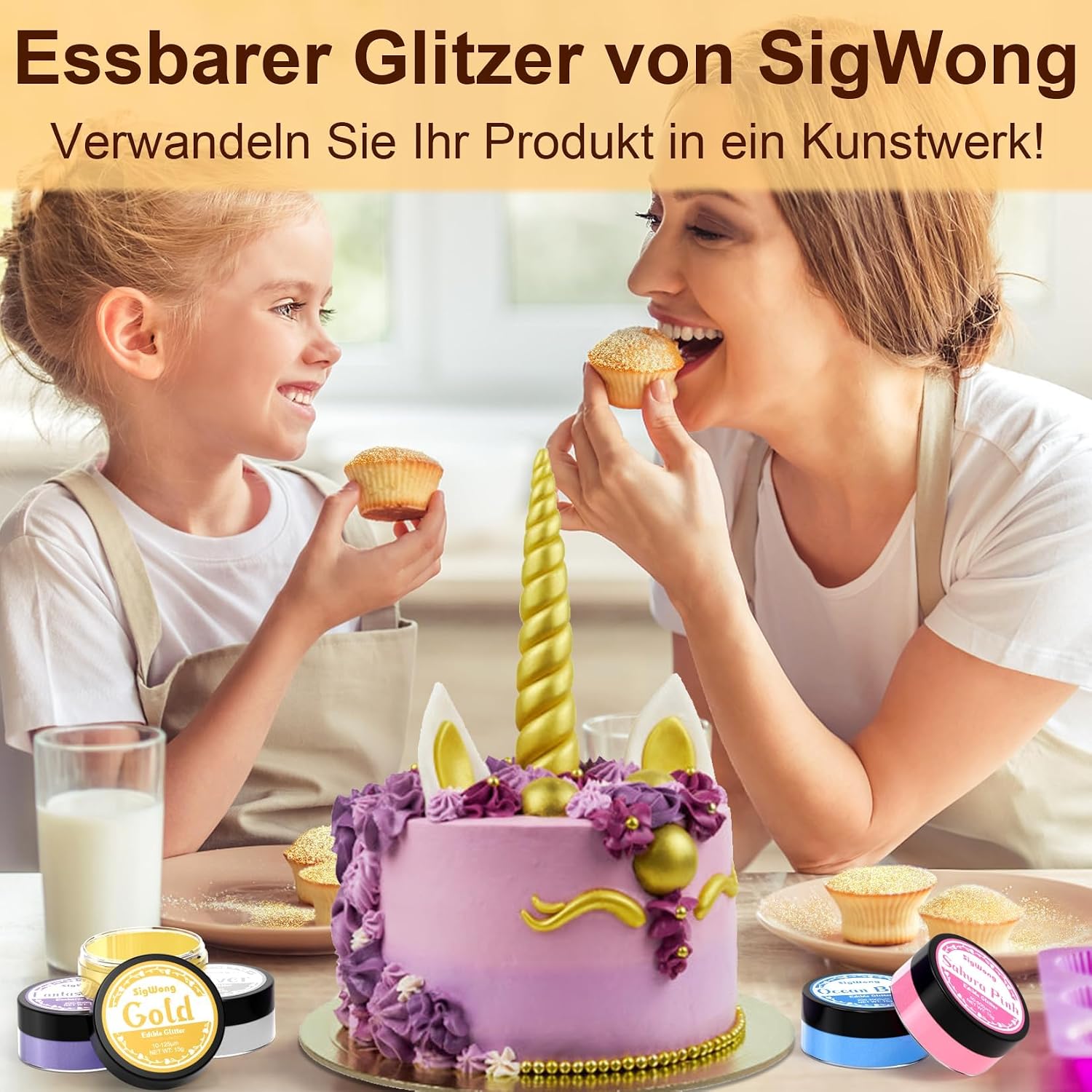 Thumbnail 4 de SigWong Essbarer Glitzerpulver Gold, 15 g – Glänzende Dekoration für Getränke, Kuchen und Cupcakes
