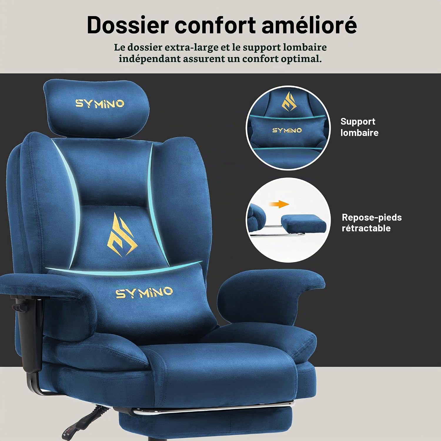 Detalle 1 de Symino SF01 gamingstoel met suède bekleding, voetensteun en kantelfunctie