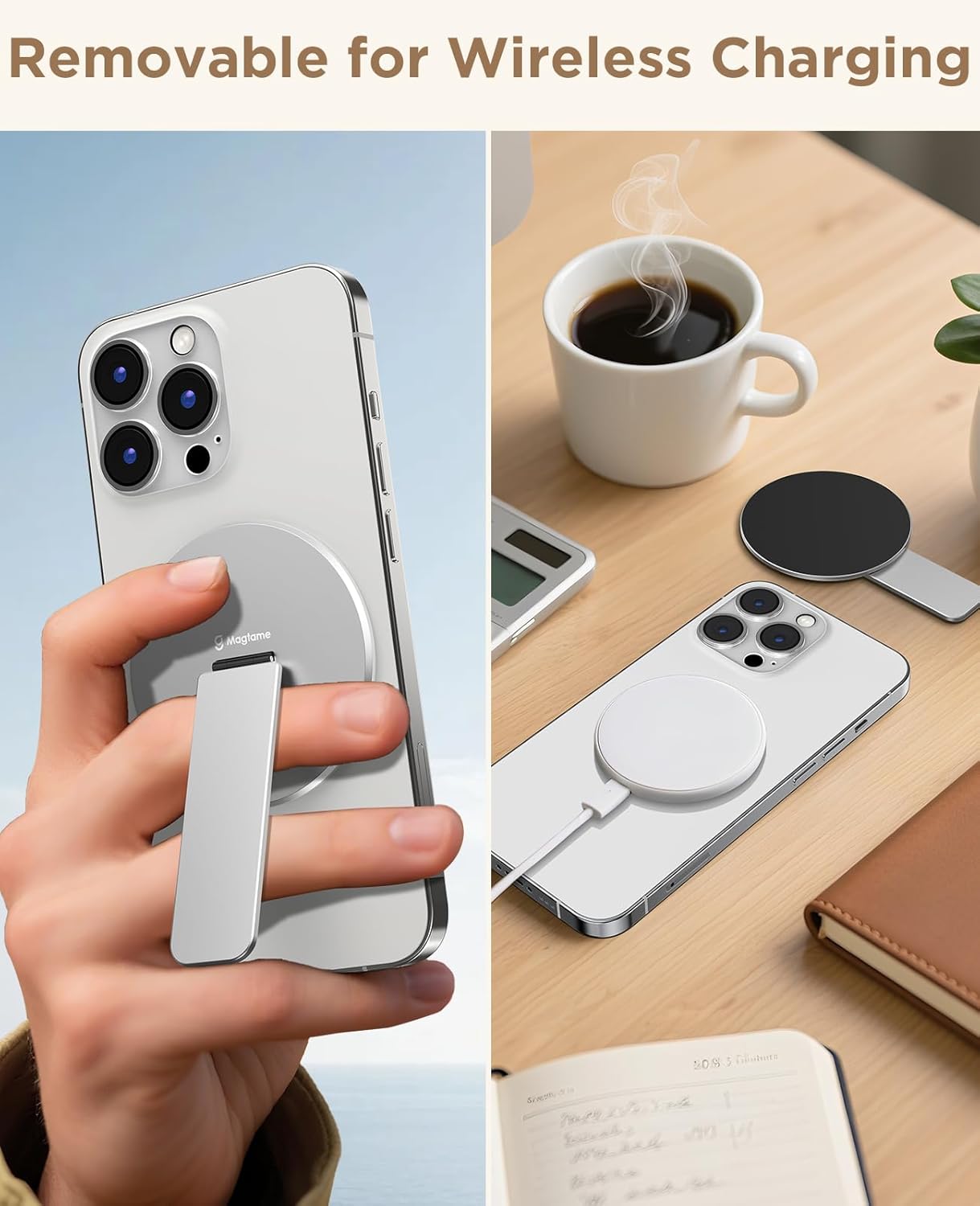 Thumbnail 6 de Magtame impugnatura magnetica 3-in-1 per telefono con cavalletto e cinturino in metallo, argento (compatibile iPhone 12/13/14/15/16)