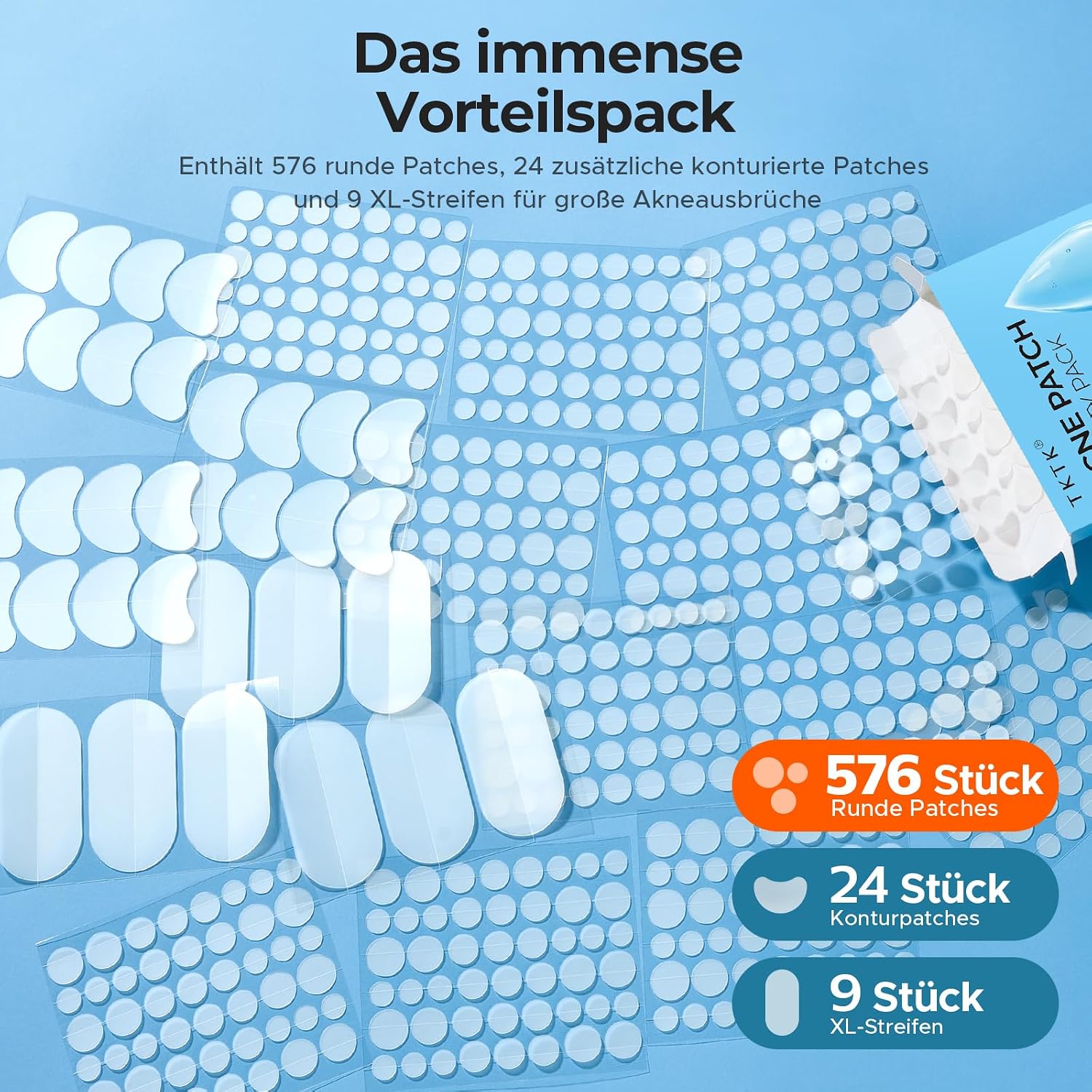 Detalle de TKTK 609 Pickel Patches Gesicht – Großpackung mit 609 Hydrokolloid-Patches in 5 Größen