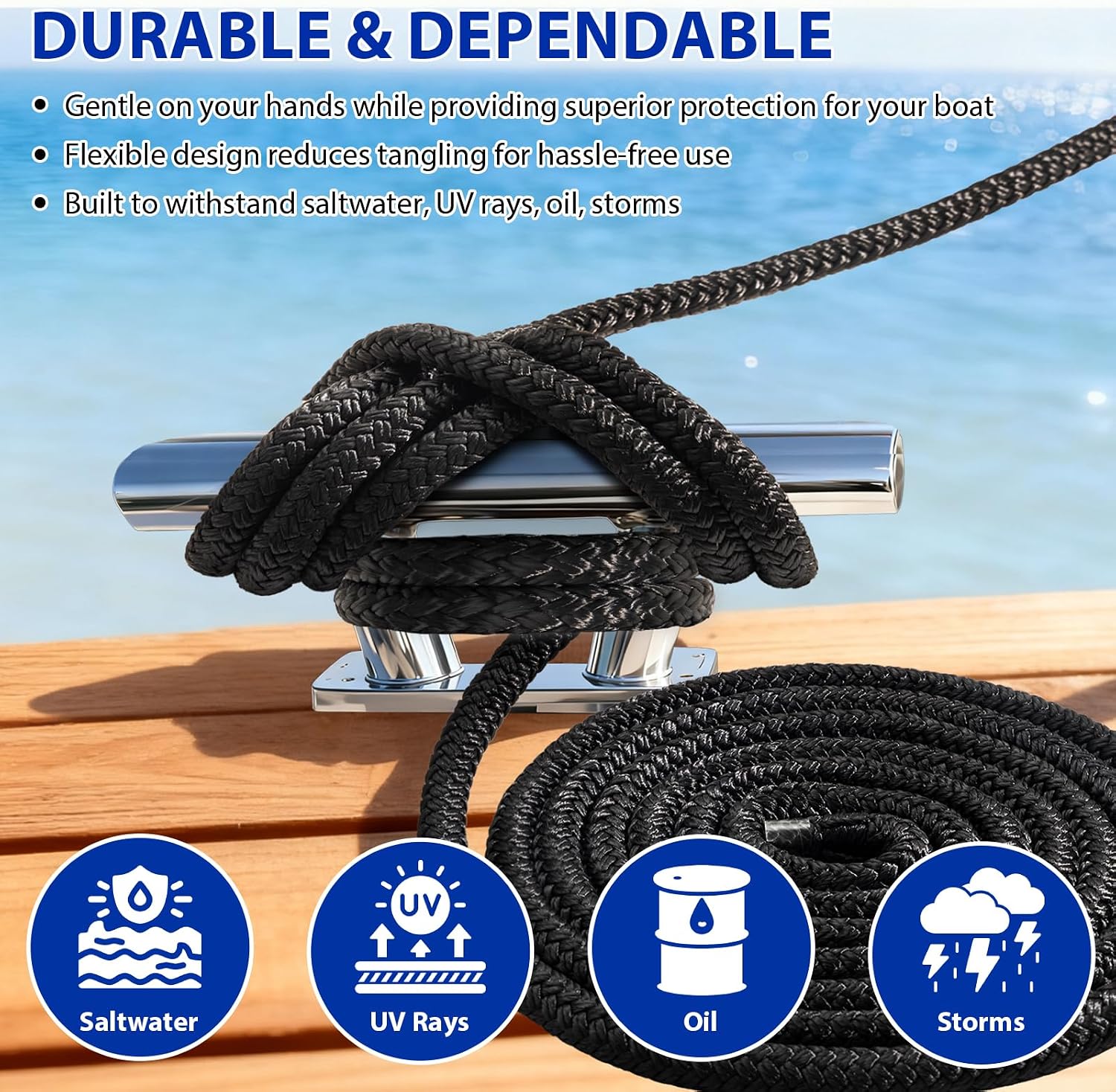 Detalle 2 de HOKINETY Boat Dock Lines, 1/2" x 30 ft, Double-Braid Nylon, 2-Pack