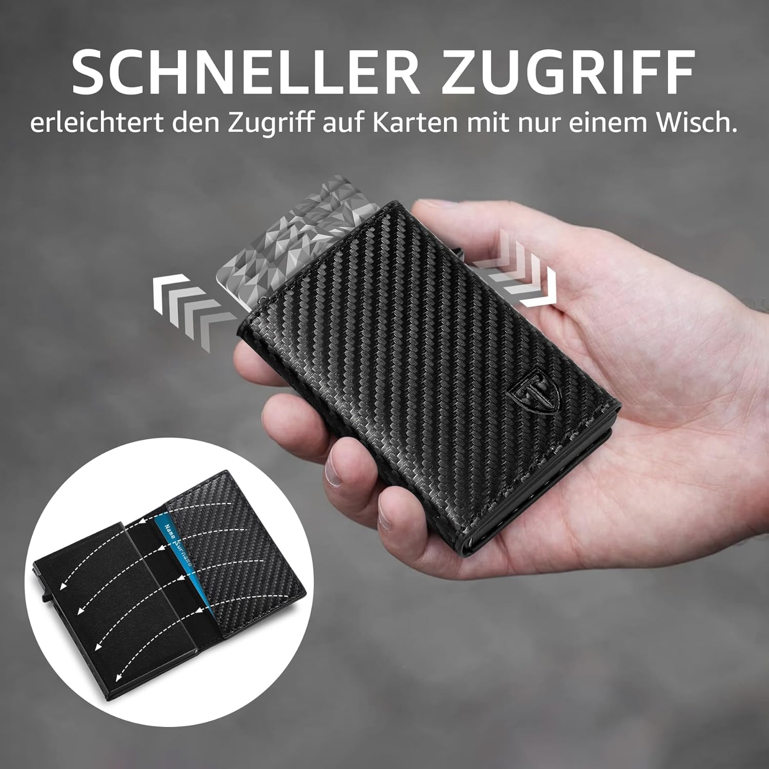 Detalle de TENBST Geldbörse Herren – Ultra-dünnes Kartenetui mit 10 Fächern, RFID-Schutz & Carbonfaser-Optik