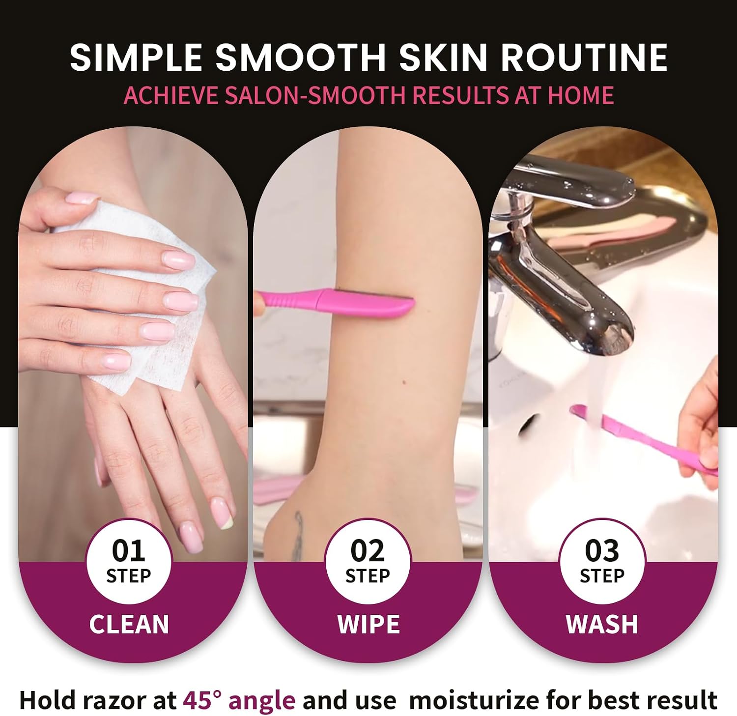 Detalle de Generic 3-Piece Facial Razors with Stainless Steel Blades for Brows & Peach Fuzz