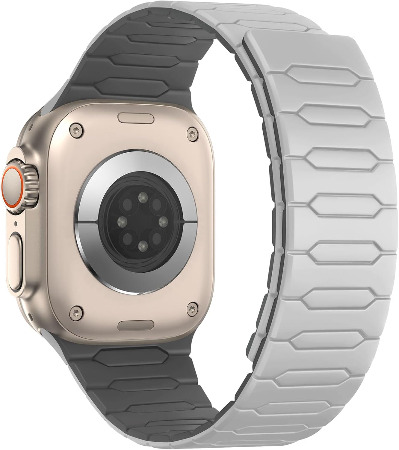 Detalle de Sixmoat Magnetic Band for Apple Watch - Beige-Gray Silicone Sport Strap (42–49mm) with Strong Magnetic Loop