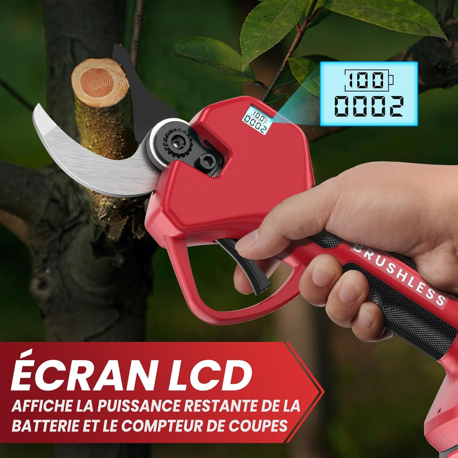 Thumbnail 4 de Sécateur électrique sans fil télescopique 2-en-1 avec écran et boîte de rangement, 50 mm