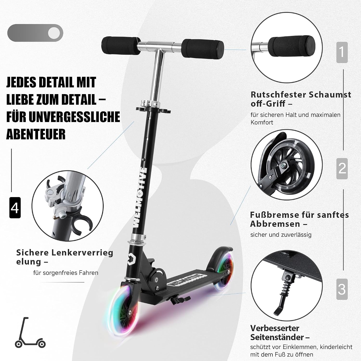 Thumbnail 4 de Roller Kinder 2 Räder klappbar 2 LEDs