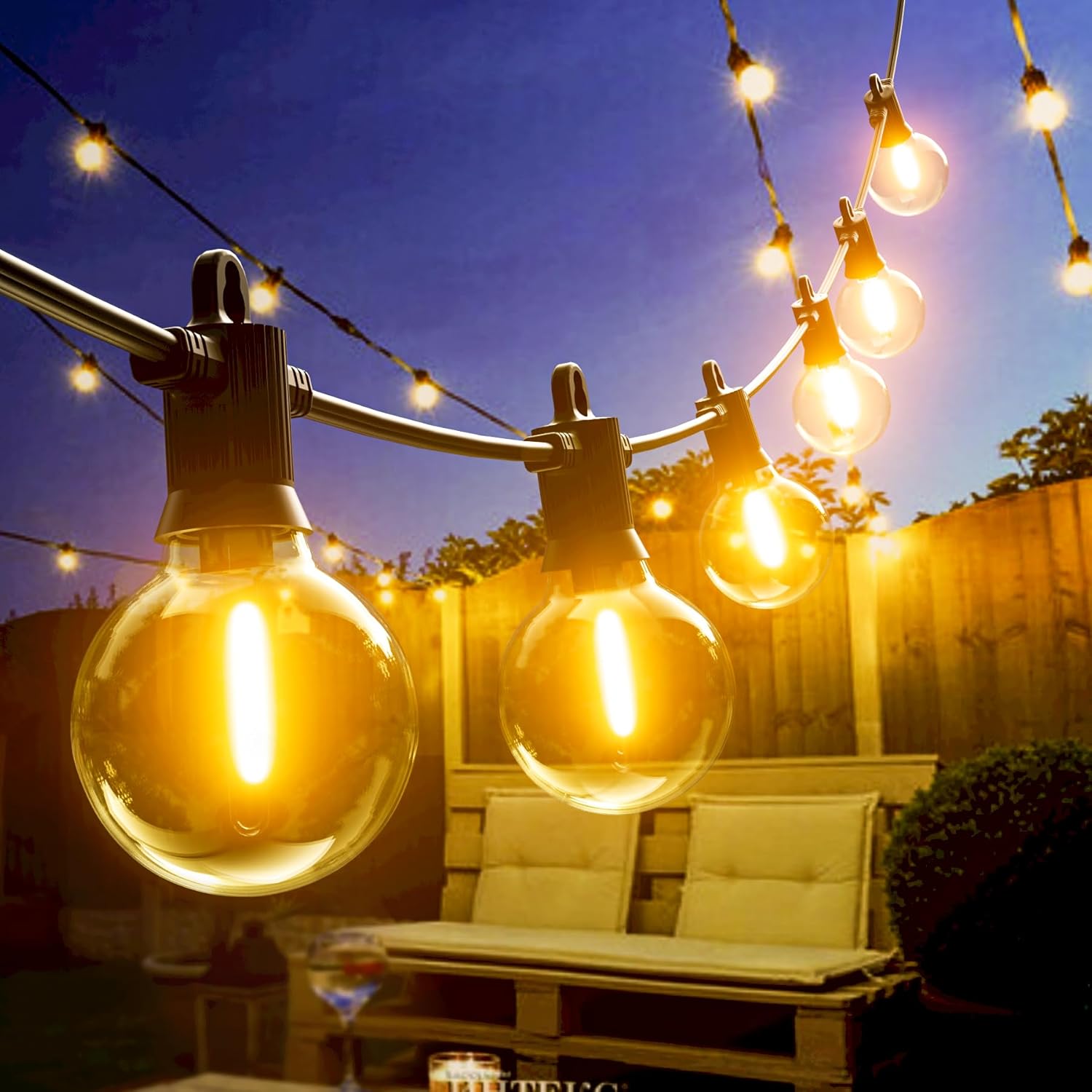 Detalle de Kawaya LED Outdoor String Light 30M | IP65, Shatterproof 50+2 Bulbs, Warm White Festoon
