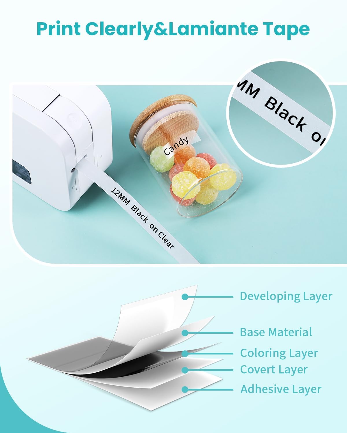 Detalle 2 de MarkField 4x TZe-131 Clear Schriftband 12 mm – Schwarz auf transparent, kompatibel mit Brother P‑Touch