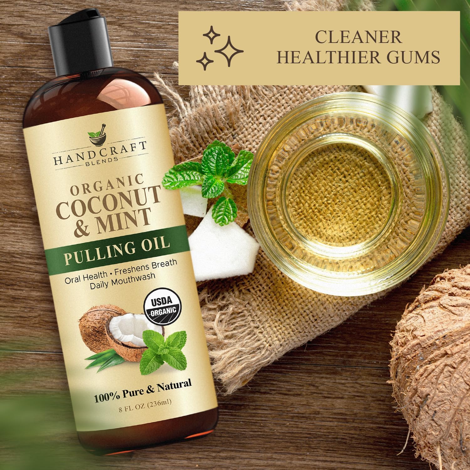 Detalle de Handcraft Blends Coconut Oil Pulling with Peppermint for Teeth and Gums – 236 ml