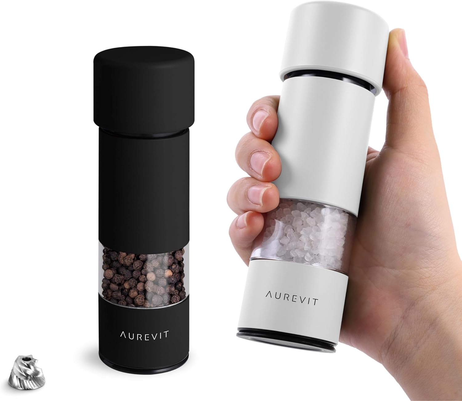 Detalle de Aurevit PM605 Salt and Pepper Grinder Set, Manual and Adjustable, Black & White