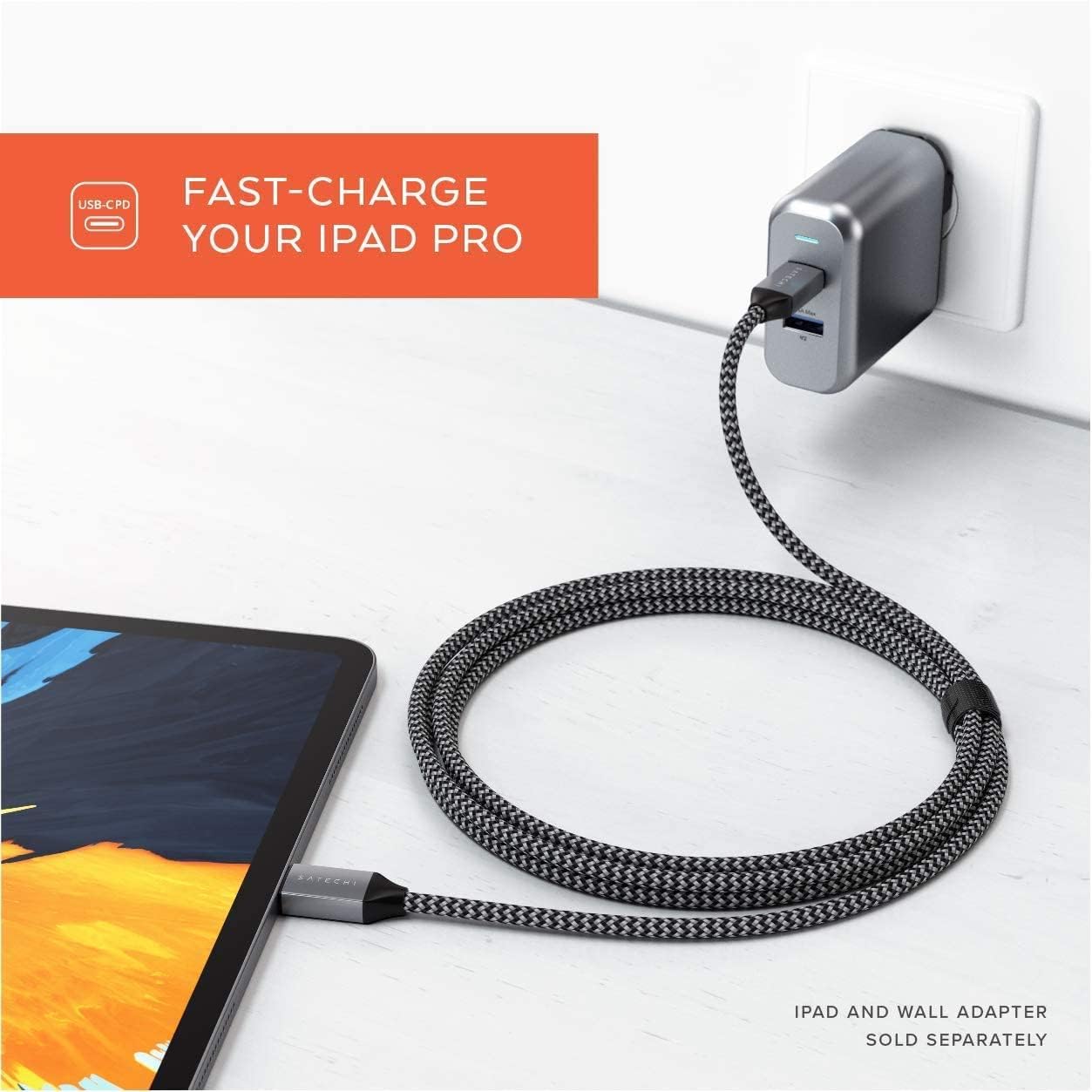 Thumbnail 1 de Satechi USB-C to USB-C Cable 100W (6.5ft/2m) – fast charging with data sync, nylon braided