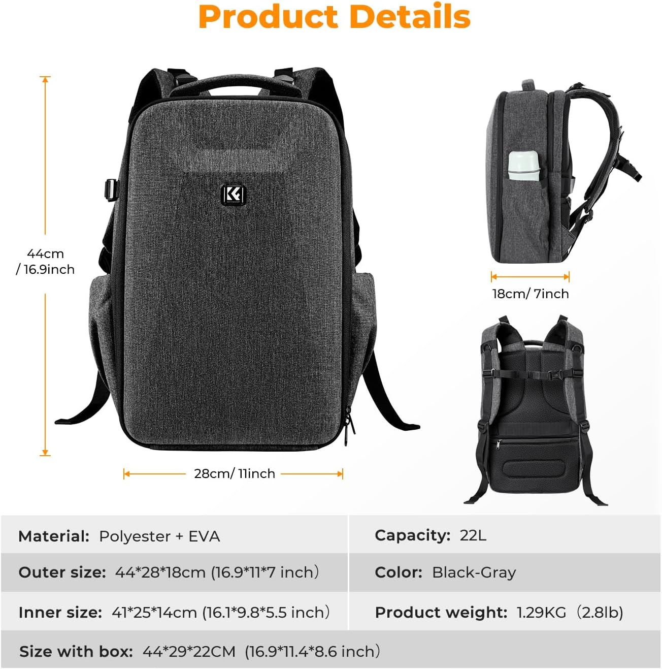 Thumbnail 6 de K&F CONCEPT Camera Backpack: Hardshell DSLR Bag with 15–15.6 Inch Laptop Compartment