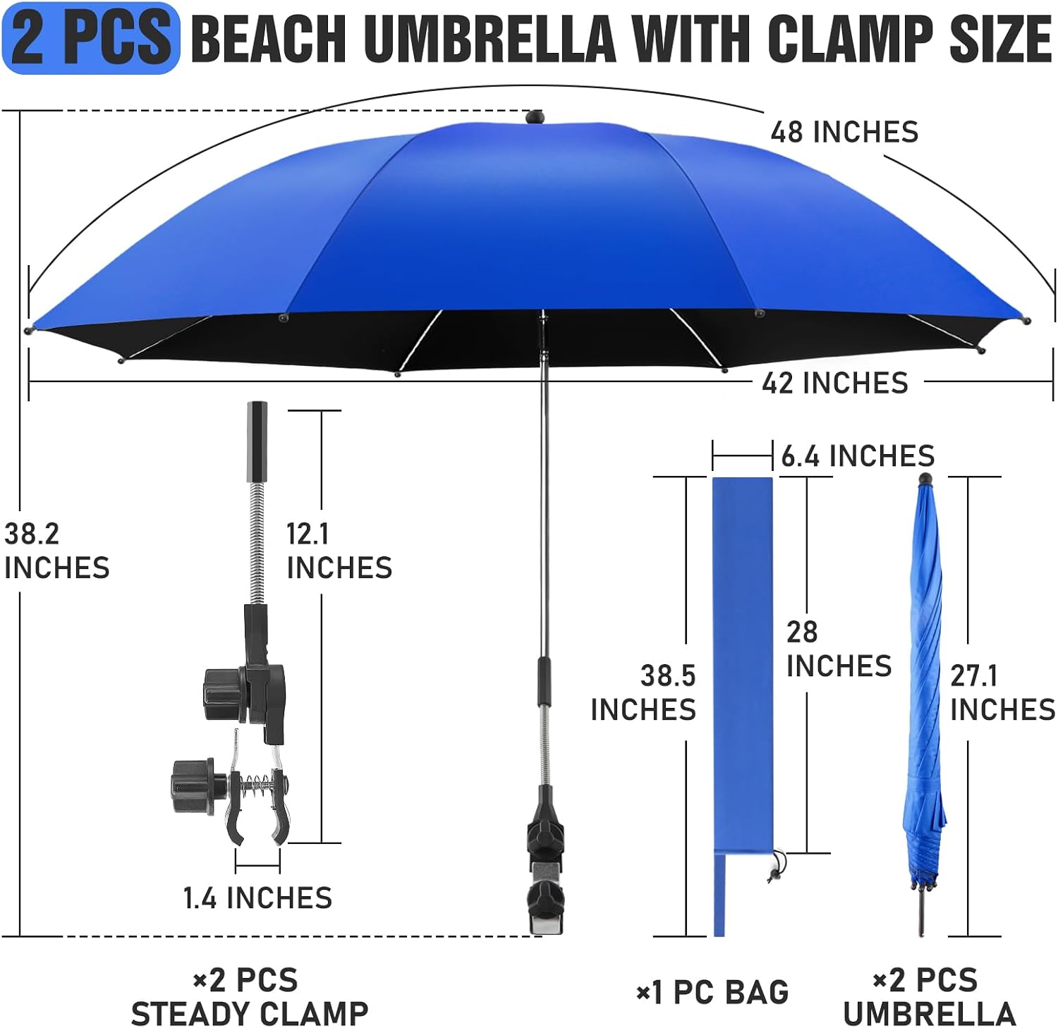Thumbnail 3 de NBtoUS 2-Pack Beach Umbrella with Clamp: 360° Adjustable UV Protection for Chairs