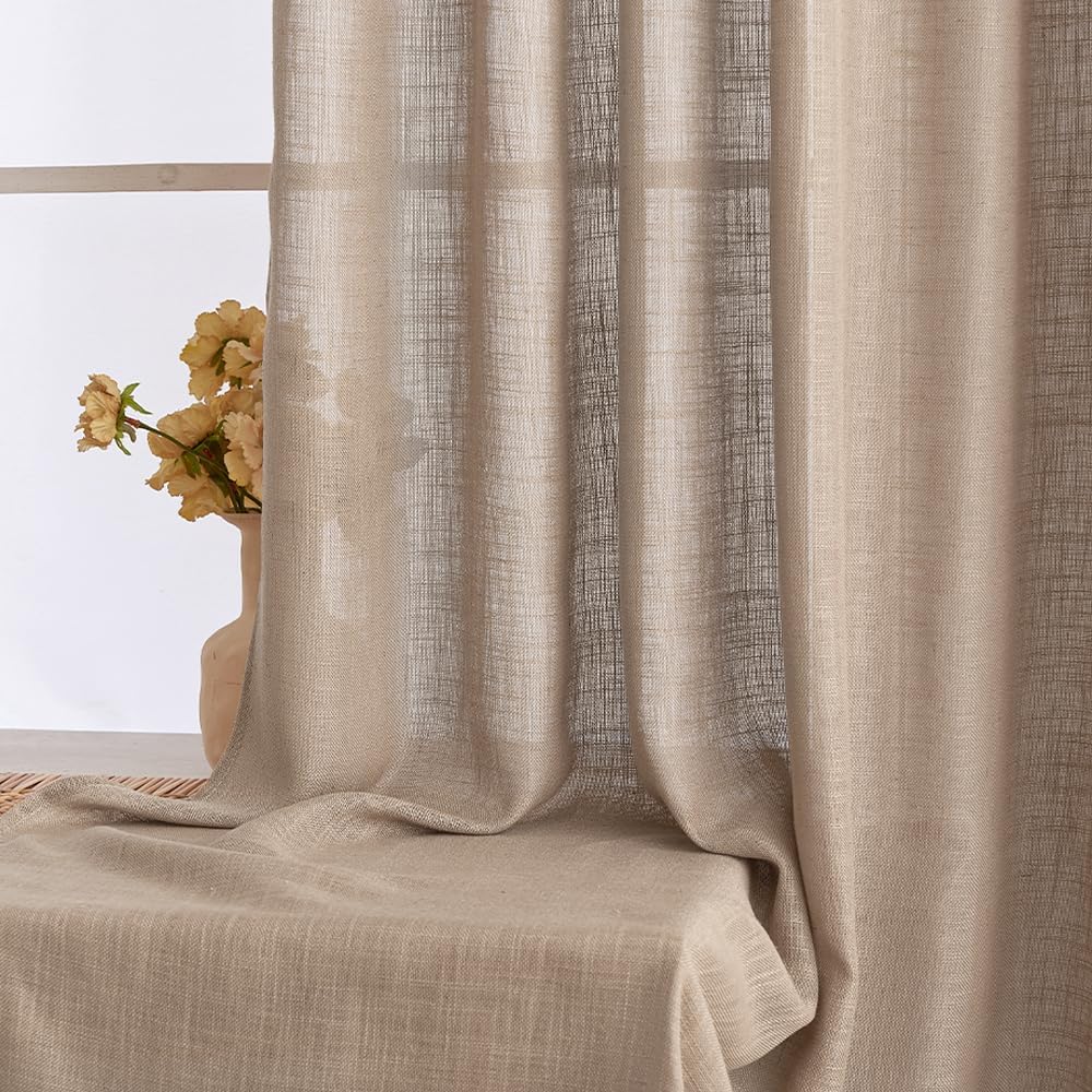 Thumbnail 5 de EMEMA Leinenoptik Vorhänge 140 x 260 cm, 2er Pack – halbdurchscheinend mit Kräuselband