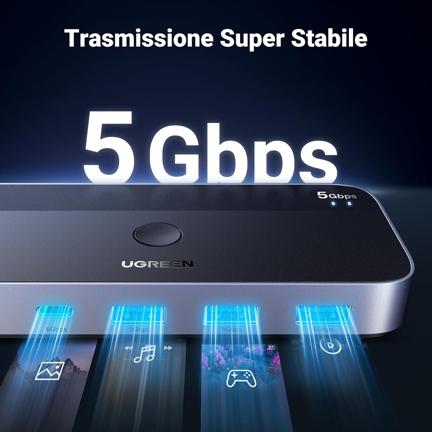 Thumbnail 3 de UGREEN Switch KVM USB 3.0 a 4 Porte per 2 PC – 2 In/4 Out, 5 Gbps, con 2 Cavi inclusi