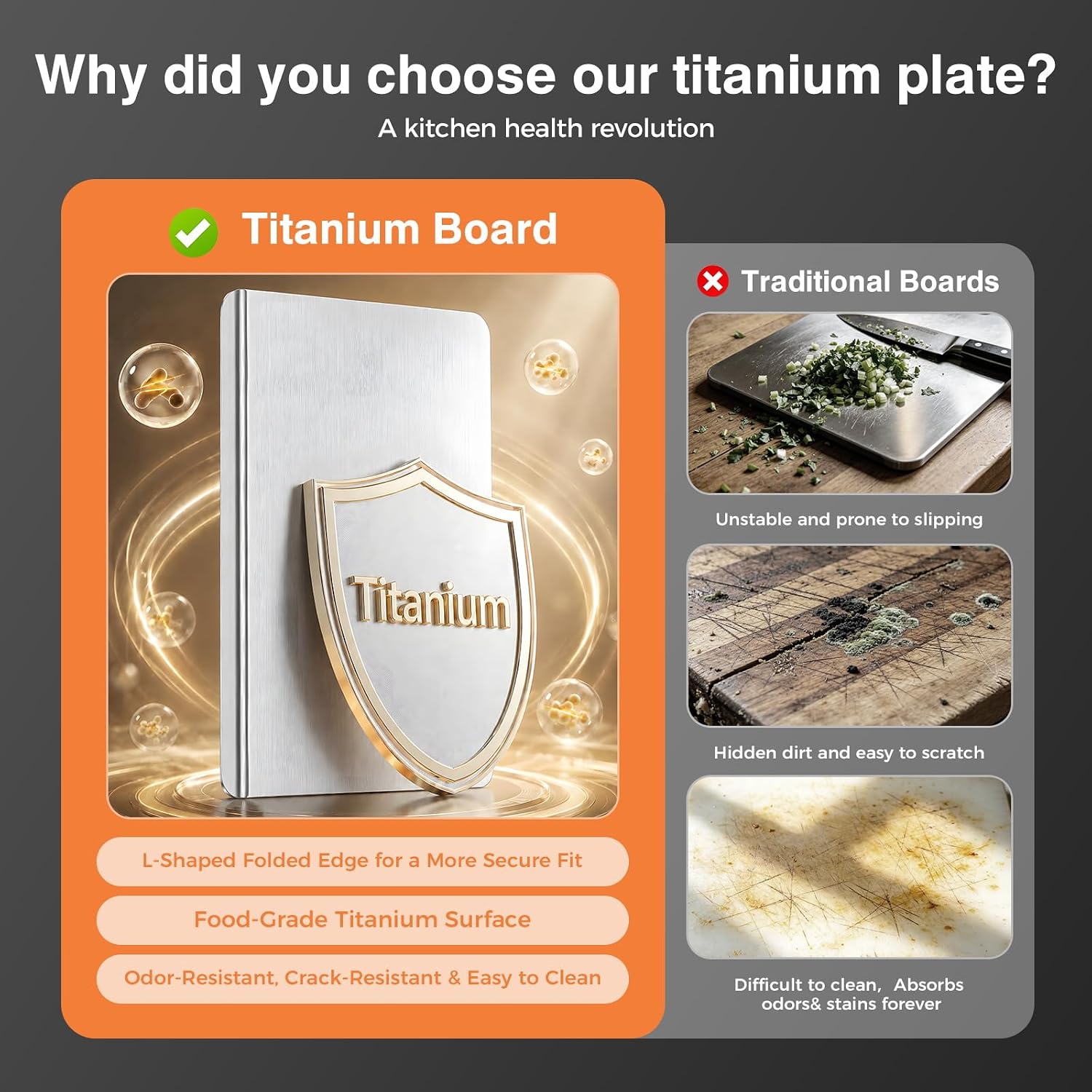 Detalle 2 de Titanium Cutting Board for Kitchen – Pure 24 x 16 Inch, One-Piece Titanium, Non-Slip & Dishwasher Safe