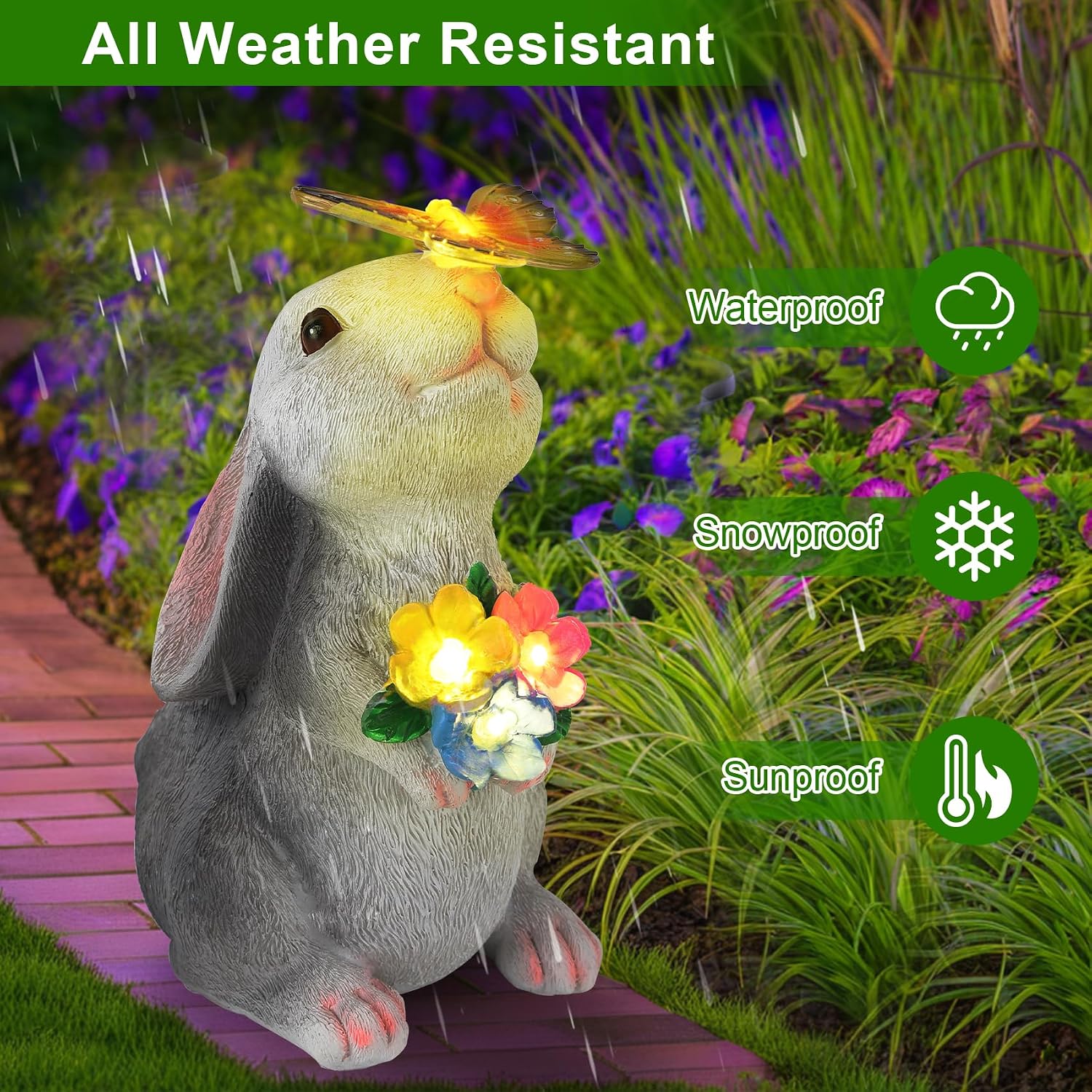 Detalle 2 de Solar rabbit garden statue, resin