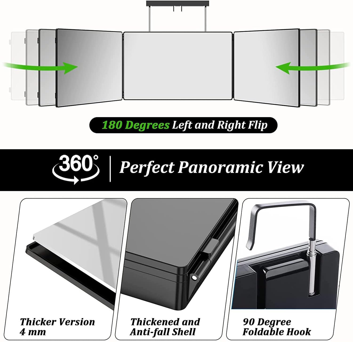 Detalle de LZONSTK 3-Way Hair-Cutting Mirror, 360° View, Hooks, Adjustable Height