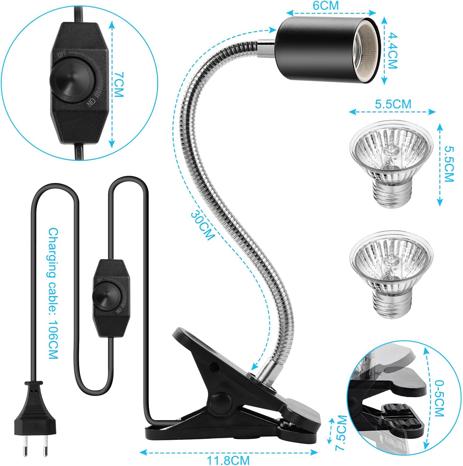 Thumbnail 1 de vsshe Lampe Reptiles Chauffante – Kit double ampoules E27 50W UVA/UVB avec bras rotatif 360° pour reptiles et plantes