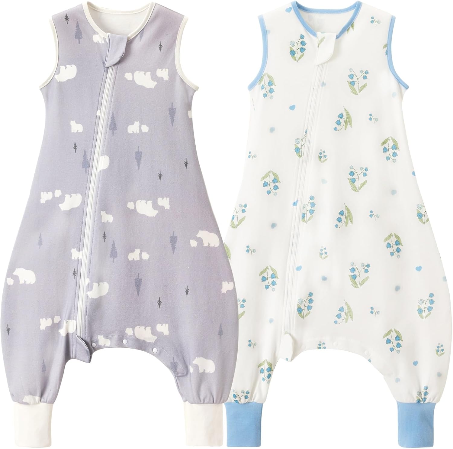 Lot de 2 gigoteuses bébé Nivolltha 1 TOG en coton 100% avec pieds (toute saison)