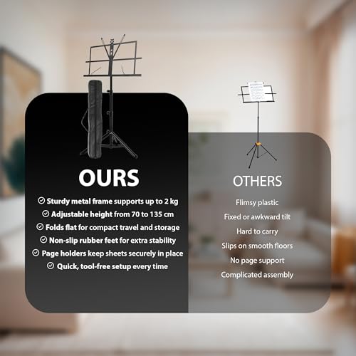 Thumbnail 6 de ZENO Music Stand: Foldable, Adjustable Sheet Music Stand with Clip Holder and Carry Bag