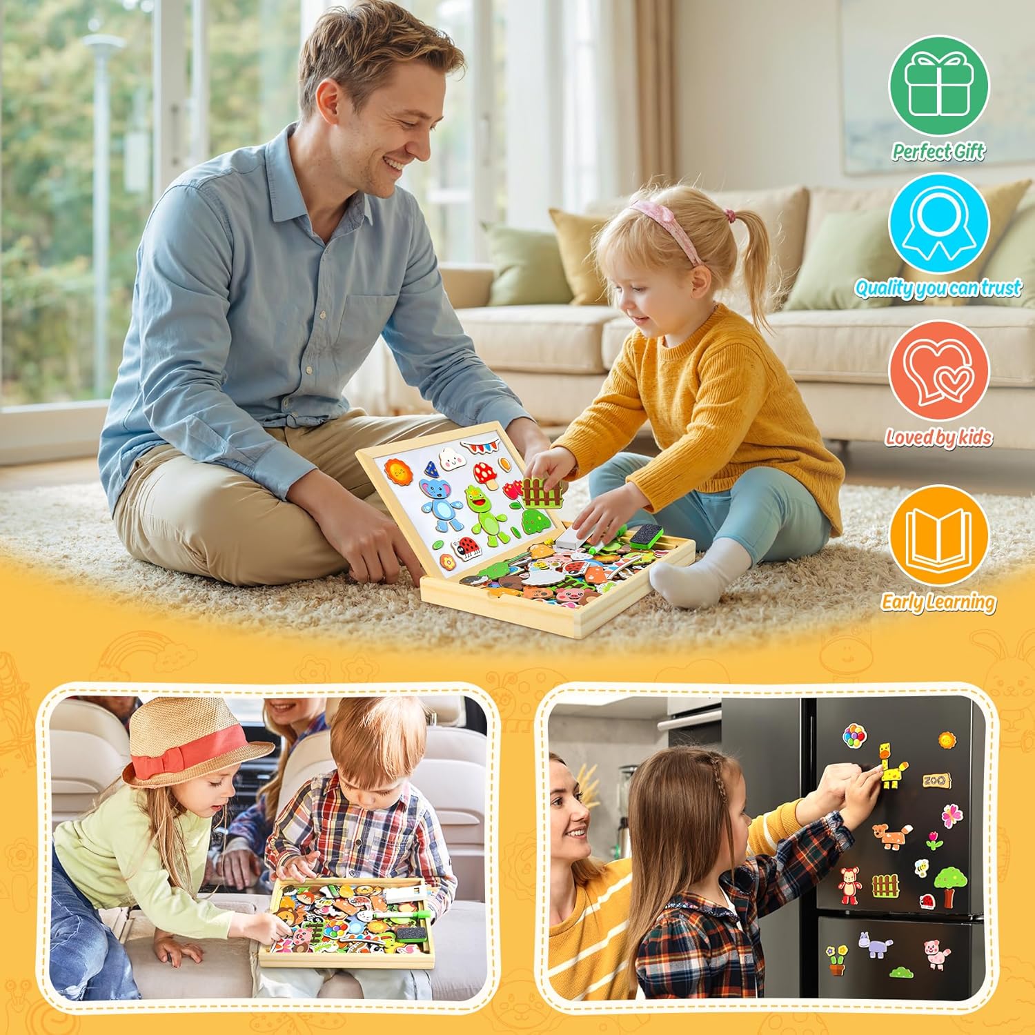 Detalle de COOLJOY magnetisches Holzpuzzle mit Magnettafel (120+ Teile) für Kinder ab 2–3 Jahren
