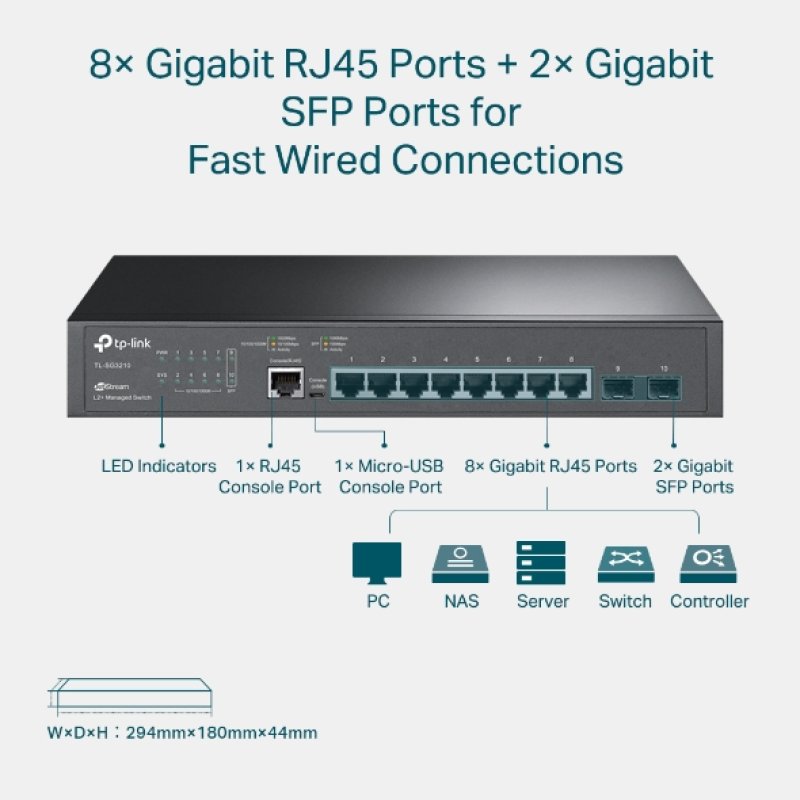 Detalle de TP-Link TL-SG3210 Switch gestionado 8 puertos Gigabit