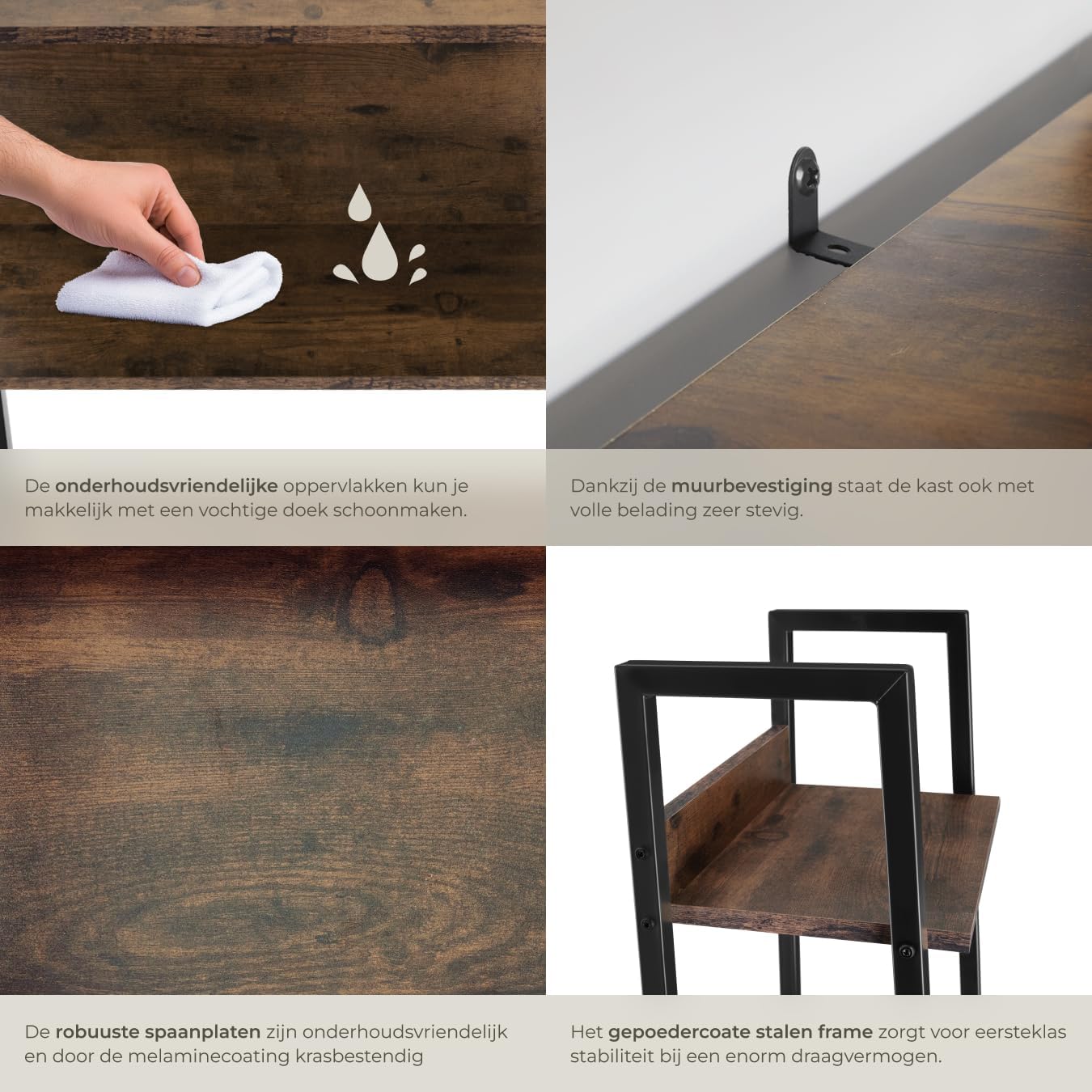 Thumbnail 6 de tectake Ladderrek met 5 planken, donkerbruin en zwart staal, 170,5 cm hoog
