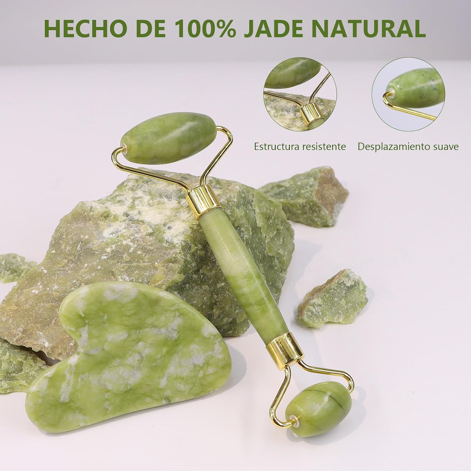 Detalle 2 de GUGUG Gua Sha y Rodillo de jade 1 juego