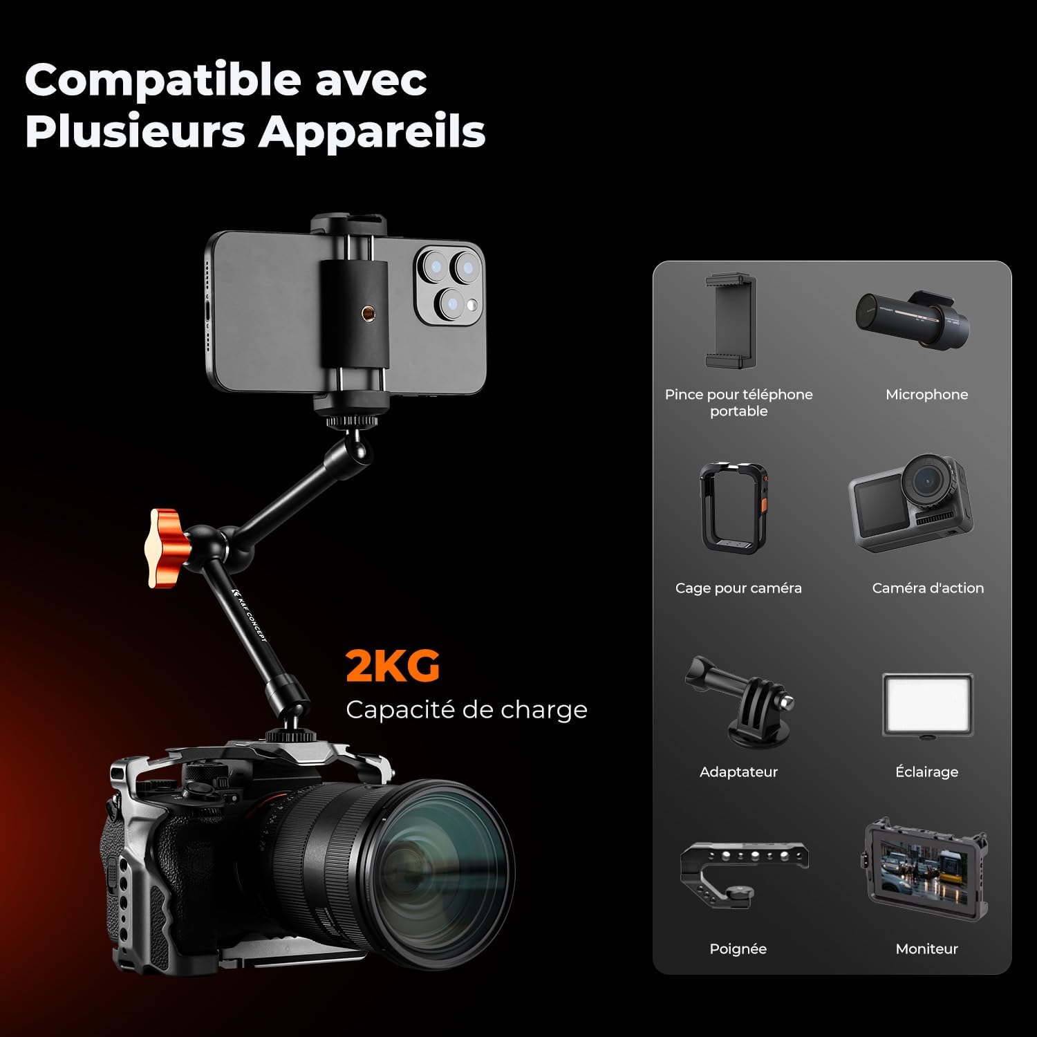 Detalle 2 de K&F CONCEPT Bras magique 9,8 pouces