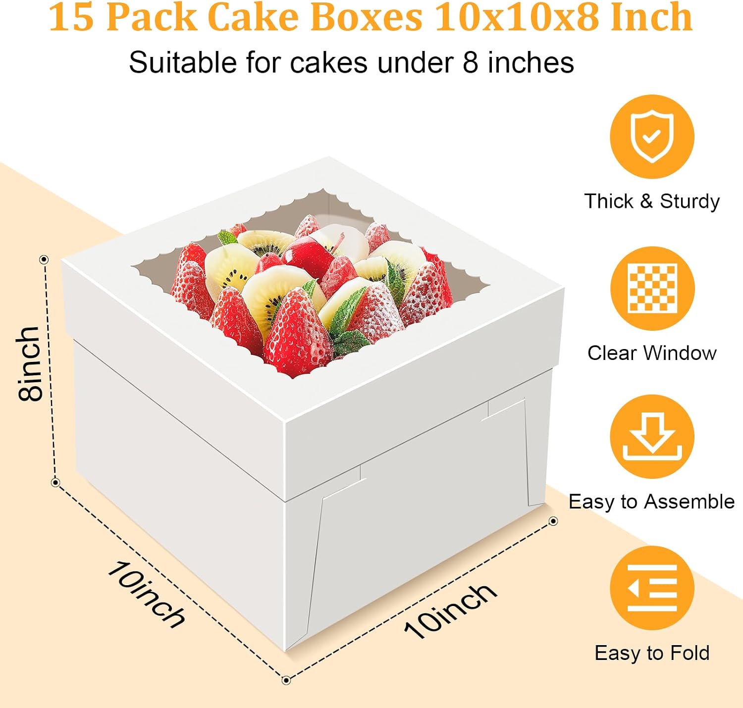 Detalle 2 de Essenya 10x10x8-Inch Tall Cake Boxes with Window, 15-Pack