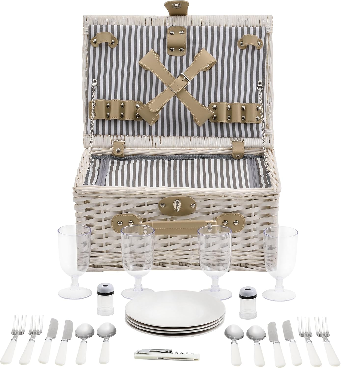 Thumbnail 5 de casa.pro Cestino da Picnic per 4 persone in stile valigia bianco con borsa termica