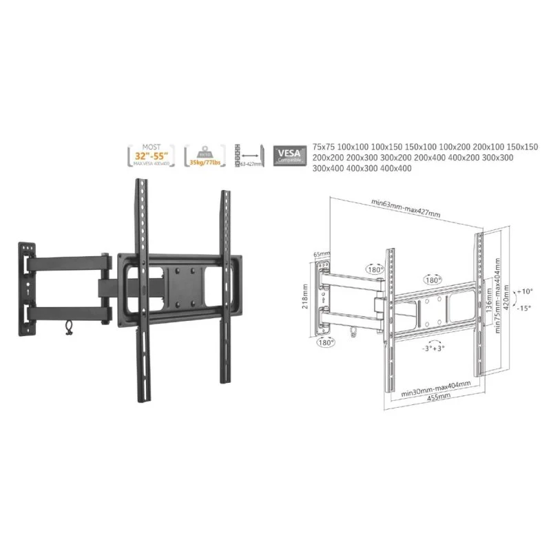 Detalle de Equip 650341 Soporte de Pared para Pantalla 32"-55" Doble Brazo Articulado VESA 400x400