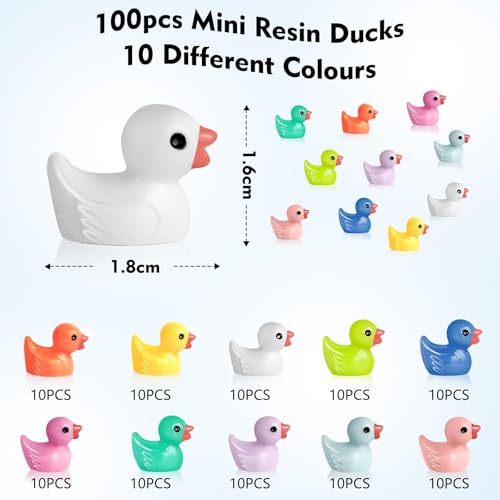 Detalle 2 de AiQInu lot de 100 mini canards en résine, 10 couleurs, 1,6 x 1,8 cm