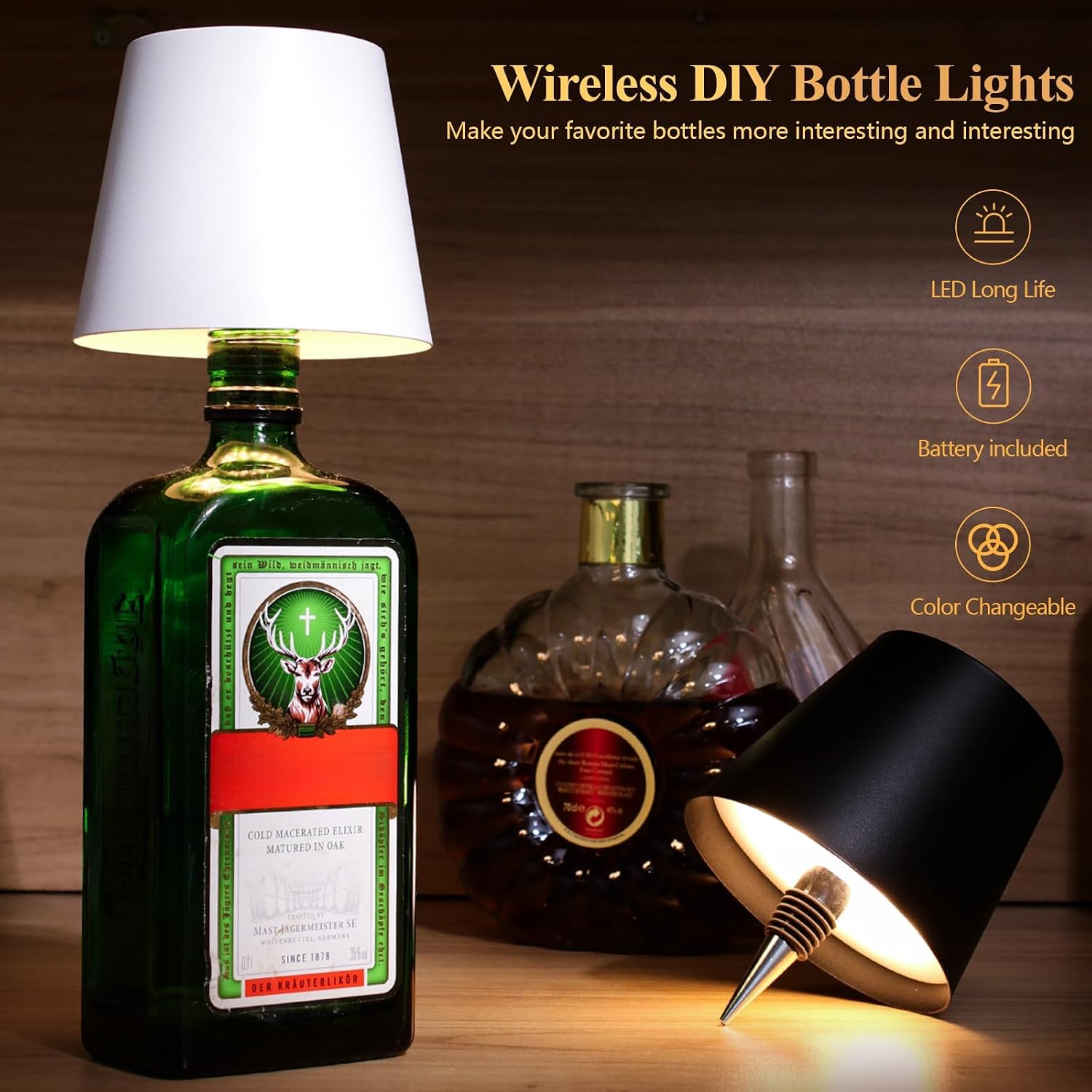 Detalle de Mebaraul JP001-RG01 2-Pack Rechargeable Bottle Lamps with 3 Color Temperatures