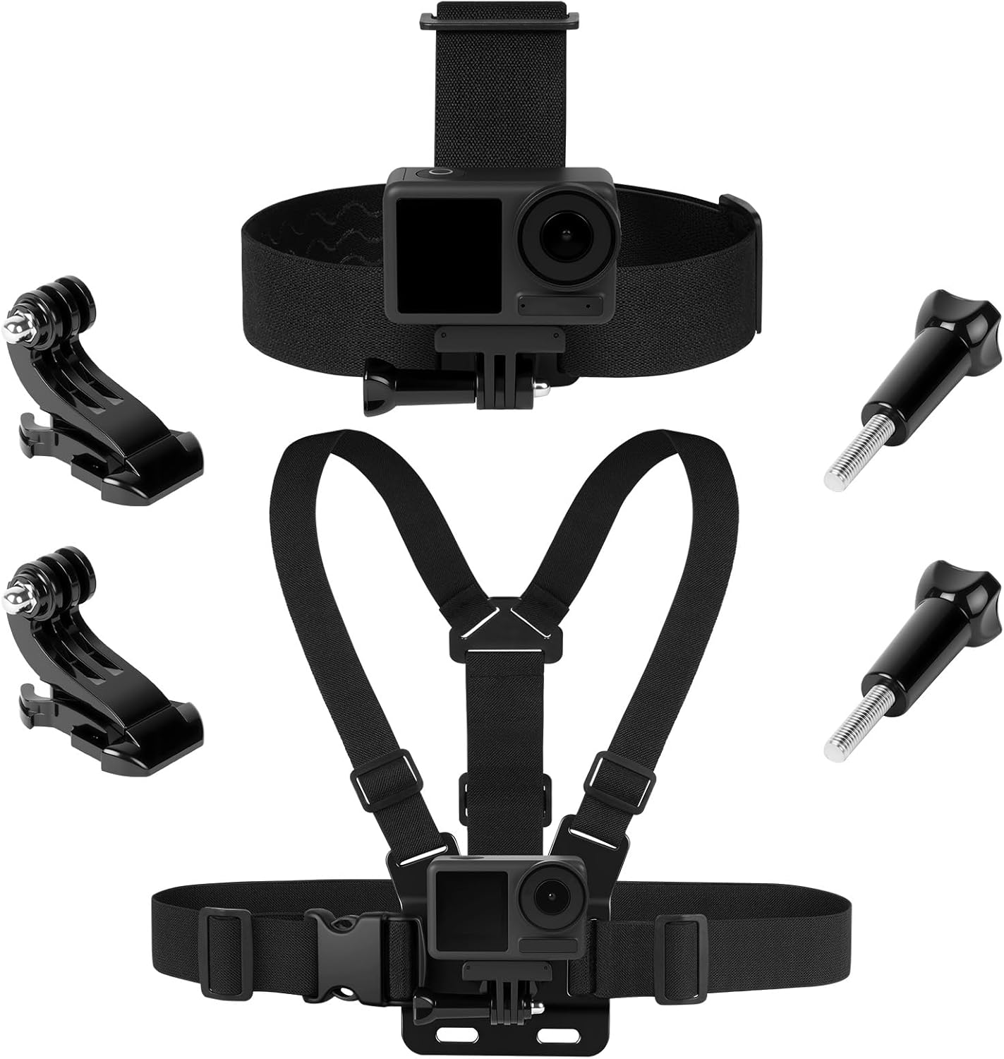 Detalle de Adiwo 2 in 1 Imbracatura Pettorale e Fascia per Testa per Action Cam — compatibile con GoPro Hero 13-4 e DJI Action Pro