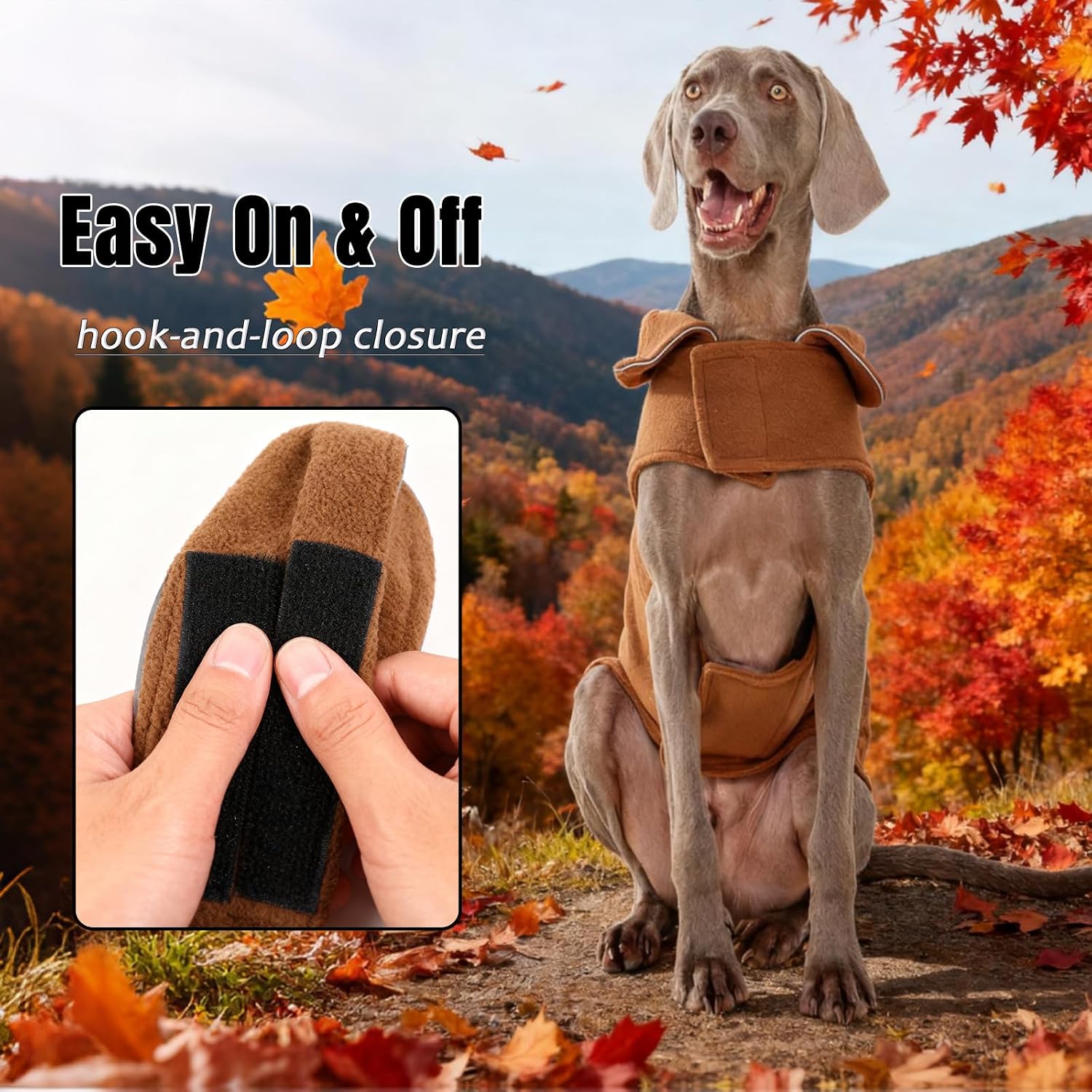 Detalle 1 de DENTRUN RM-344375-XXL-Brown Reversible Fleece Dog Coat with Reflective Trim