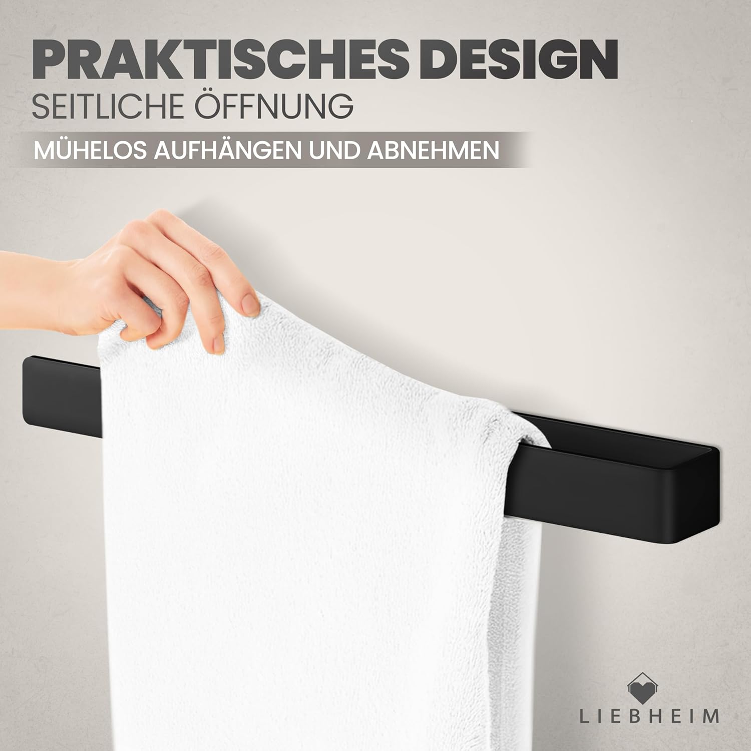 Thumbnail 3 de LIEBHEIM Handtuchhalter ohne Bohren, schwarz – Handtuchstange aus Aluminium, 40 cm