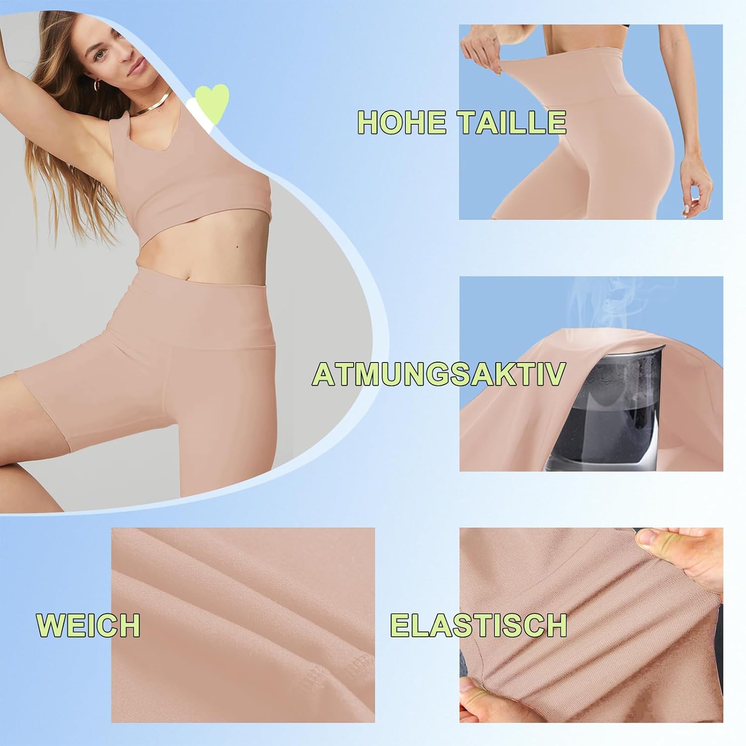 Detalle de TNNZEET Radlerhose Damen – Hohe Taille, kurze Sporthose als Allround-Yogahose